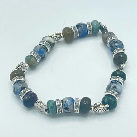 Sea Turtle India agate K2 beaded stretch bracelet ONE NEW crystal reiki yoga med - Picture 5 of 7
